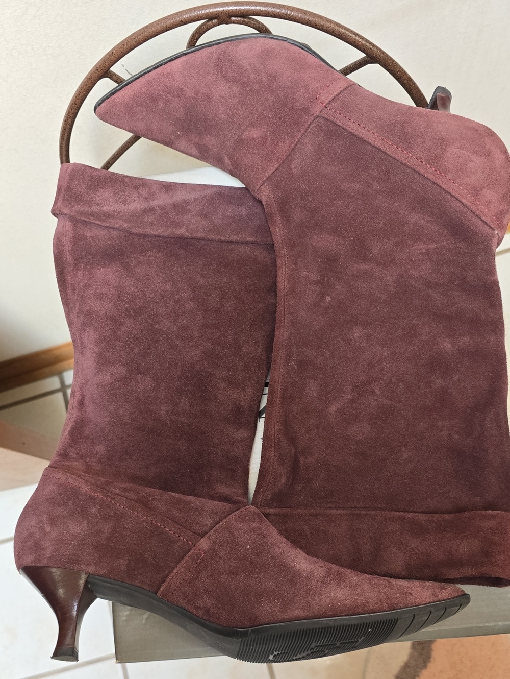 Franco Sarto Burgundy Suede Pointed-Toe Mid-Kit Boot